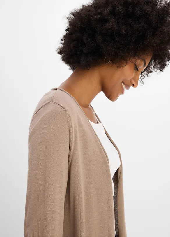Cardigan lungo con bordi arrotolati, bonprix