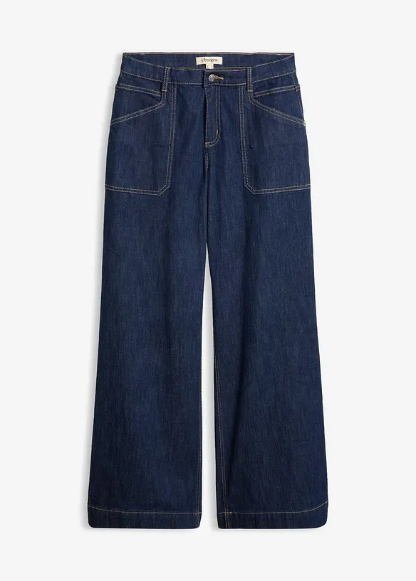 Jeans wide leg con tasche applicate, vita media, bonprix