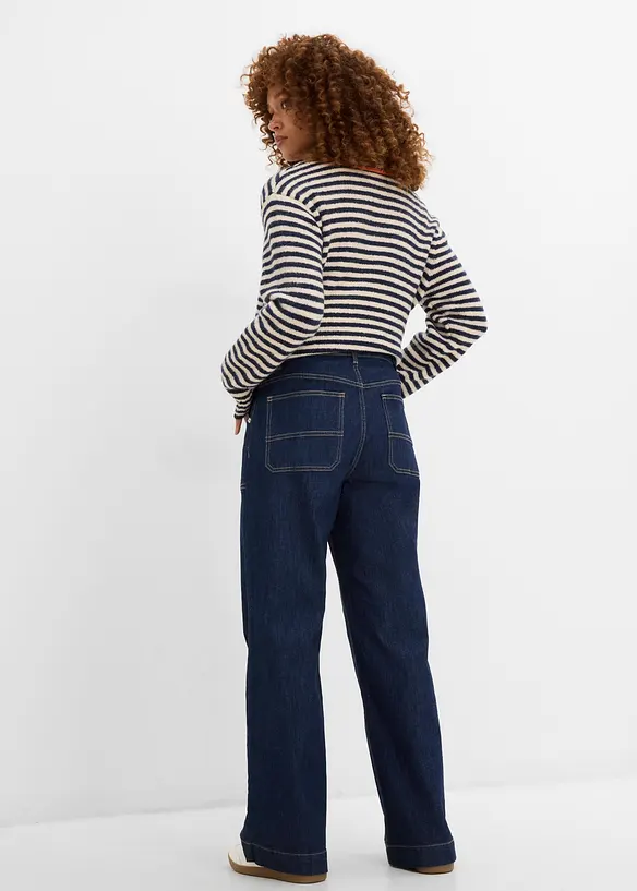 Jeans wide leg con tasche applicate, vita media, bonprix