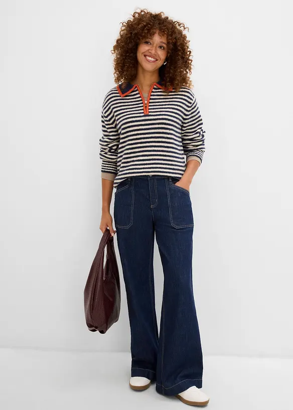 Jeans wide leg con tasche applicate, vita media, bonprix