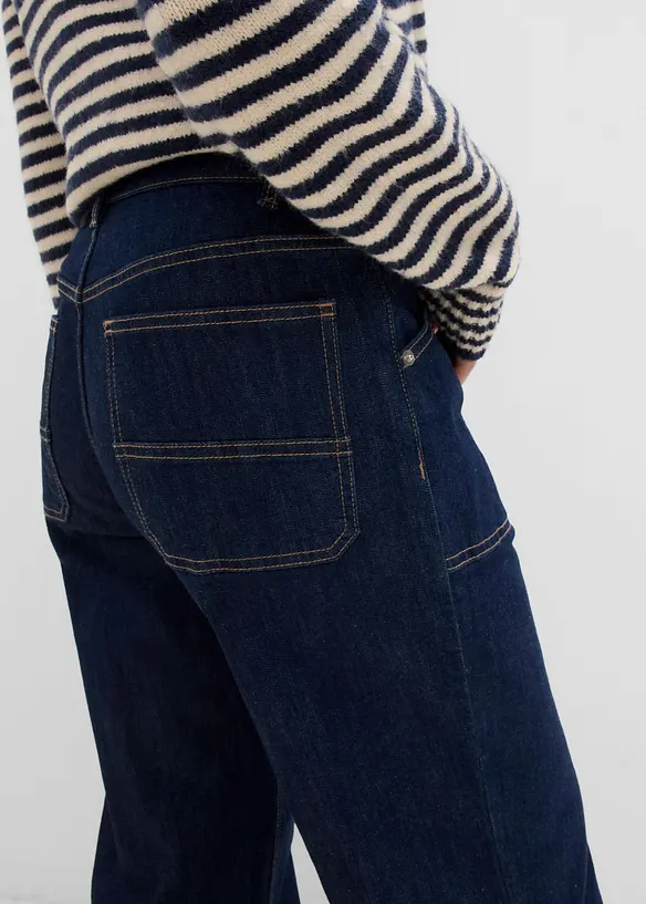 Jeans wide leg con tasche applicate, vita media, bonprix