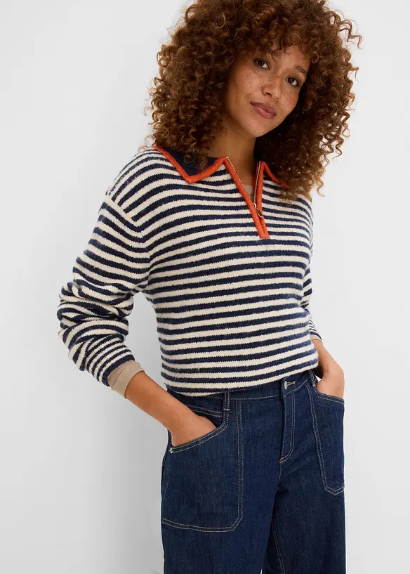 Jeans wide leg con tasche applicate, vita media, bonprix