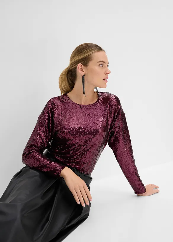 Maglia a maniche lunghe con paillettes, bonprix