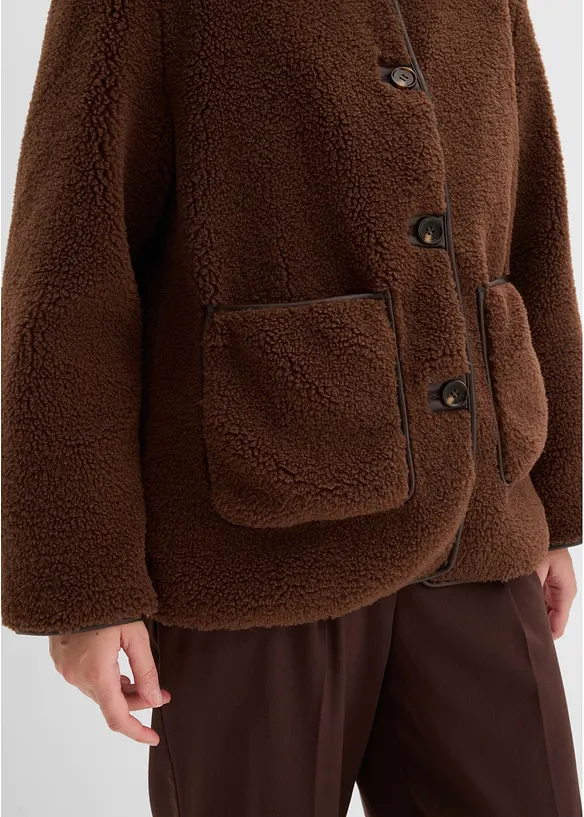 Giacca in pelliccia teddy con tasche applicate, bonprix