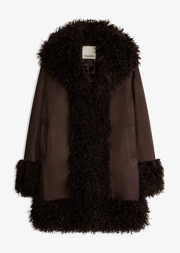 Giaccone in similpelle con pelliccia sintetica, bonprix