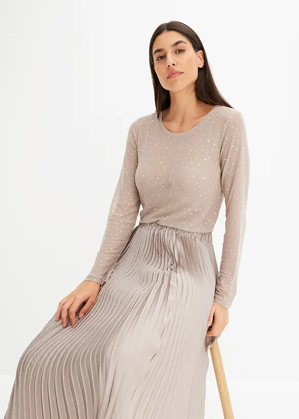 Maglia a maniche lunghe in mesh glitterato, bonprix