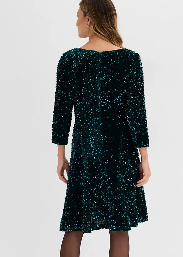 Abito svasato con paillettes, bonprix