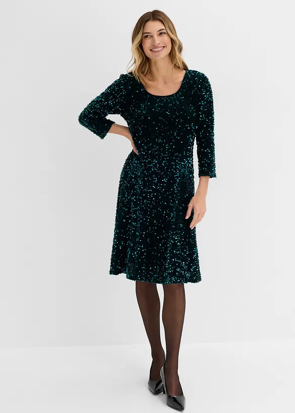 Abito svasato con paillettes, bonprix
