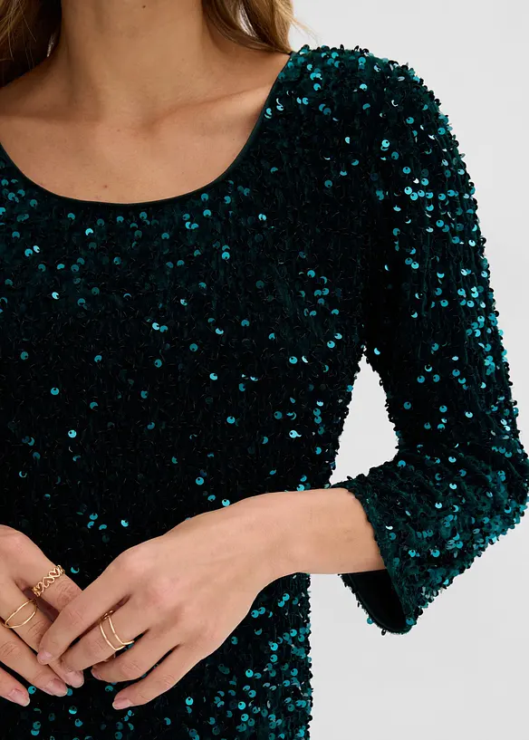 Abito svasato con paillettes, bonprix