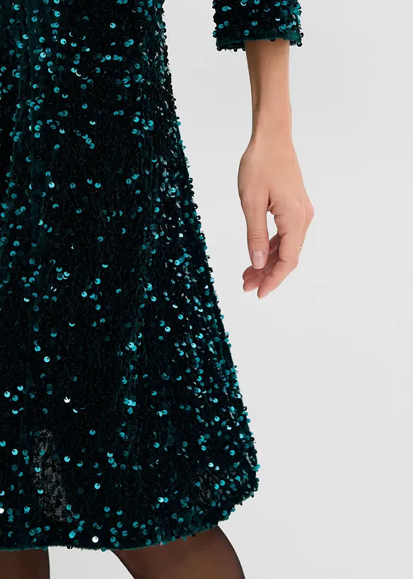 Abito svasato con paillettes, bonprix