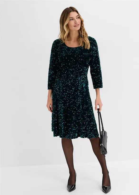Abito svasato con paillettes, bonprix