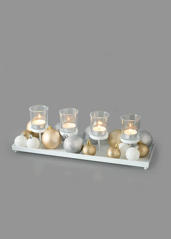 Vassoio portacandele con 4 portalumini e sfere decorative, bonprix