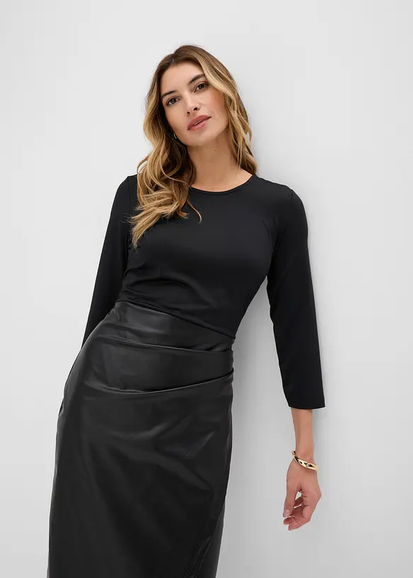 Abito in similpelle con corpino in jersey, bonprix