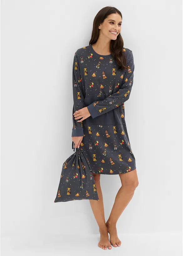Camicia da notte in puro cotone con sacchetto regalo, bonprix