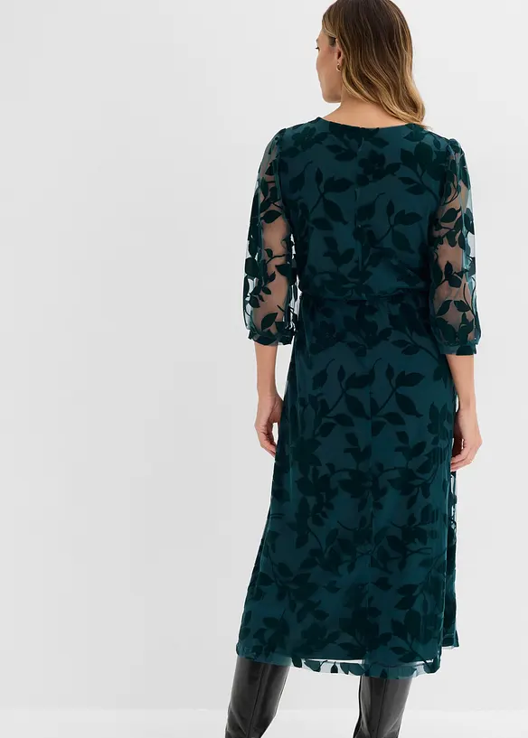 Abito midi con stampa floccata, bonprix