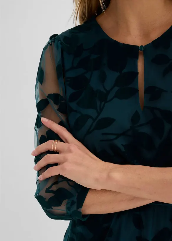 Abito midi con stampa floccata, bonprix