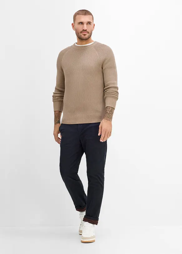 Maglione slim fit a coste in filato fine, bonprix