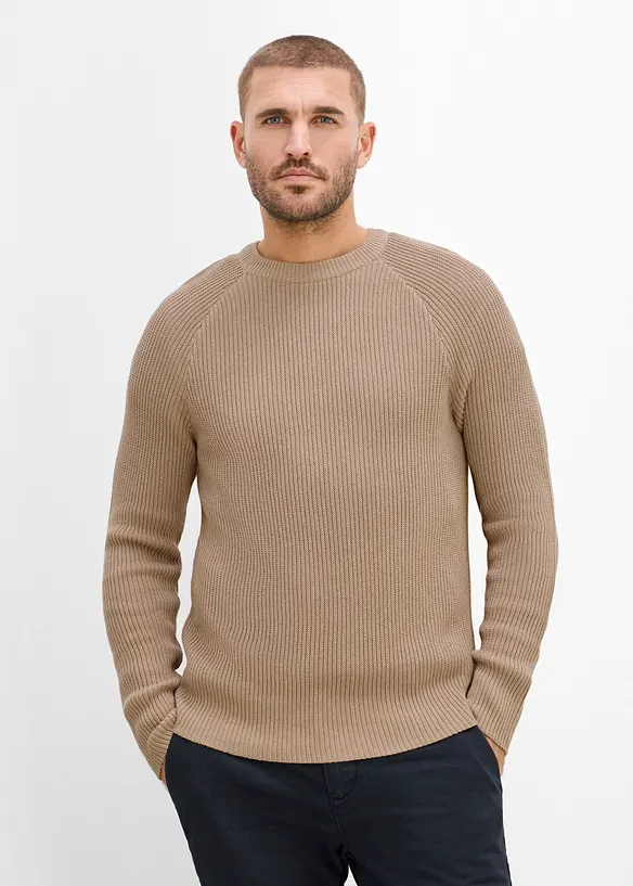 Maglione slim fit a coste in filato fine, bonprix