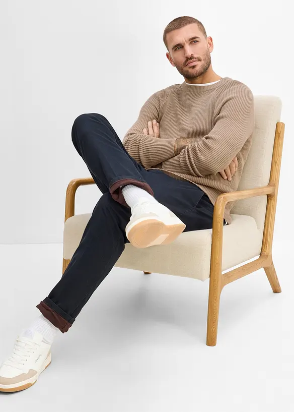 Maglione slim fit a coste in filato fine, bonprix