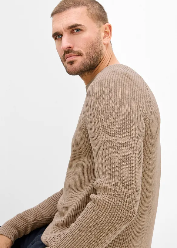 Maglione slim fit a coste in filato fine, bonprix