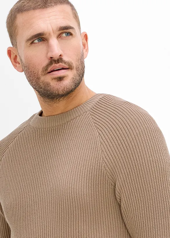 Maglione slim fit a coste in filato fine, bonprix