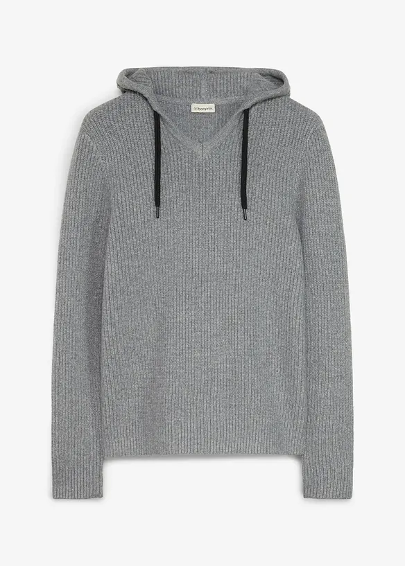 Maglione in filato a coste morbido con cappuccio, regular fit, bonprix