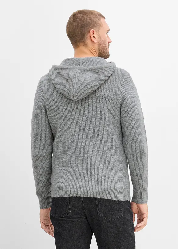 Maglione in filato a coste morbido con cappuccio, regular fit, bonprix