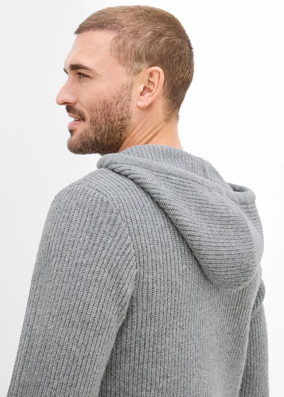 Maglione in filato a coste morbido con cappuccio, regular fit, bonprix