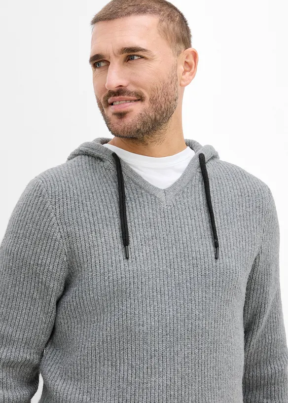 Maglione in filato a coste morbido con cappuccio, regular fit, bonprix