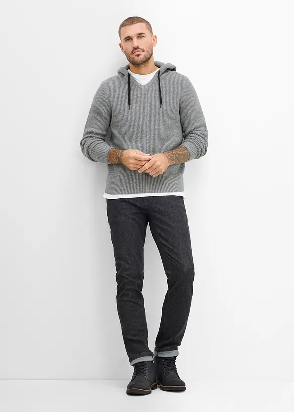 Maglione in filato a coste morbido con cappuccio, regular fit, bonprix