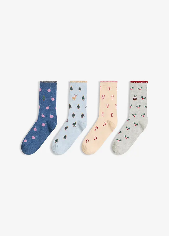 Calzini natalizi in misto cotone biologico (pacco da 4 paia), bonprix