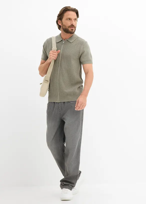 Polo in maglia di puro cotone con cerniera, bonprix