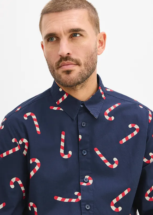 Camicia a maniche lunghe in cotone biologico con motivo natalizio, bonprix