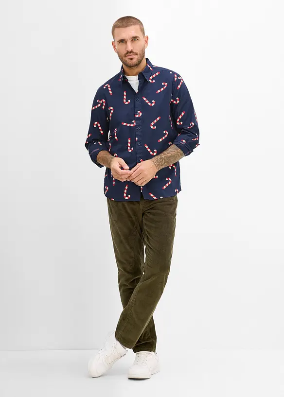 Camicia a maniche lunghe in cotone biologico con motivo natalizio, bonprix