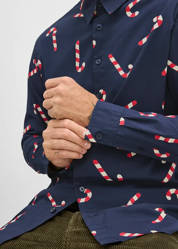 Camicia a maniche lunghe in cotone biologico con motivo natalizio, bonprix