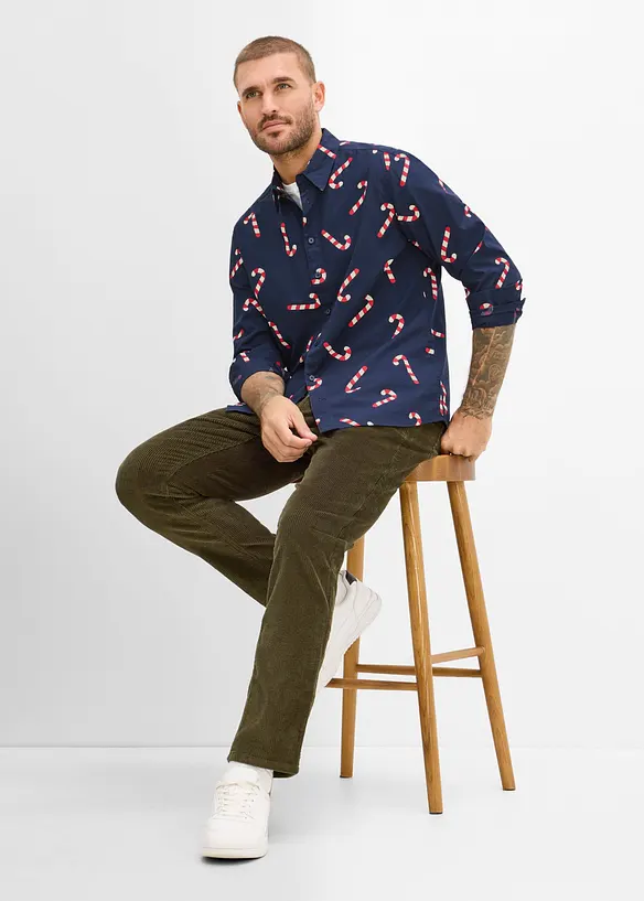 Camicia a maniche lunghe in cotone biologico con motivo natalizio, bonprix