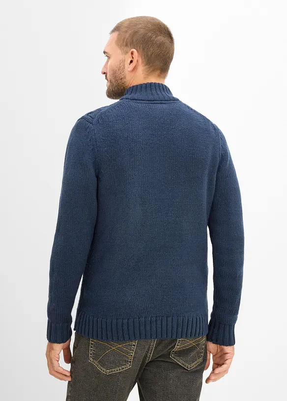 Maglione in lavorazione a trecce con collo e zip, bonprix