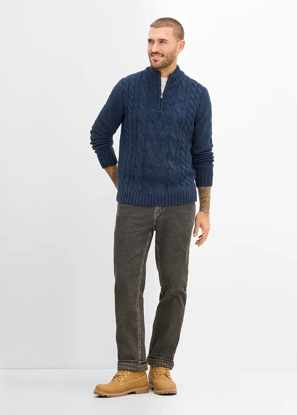 Maglione in lavorazione a trecce con collo e zip, bonprix