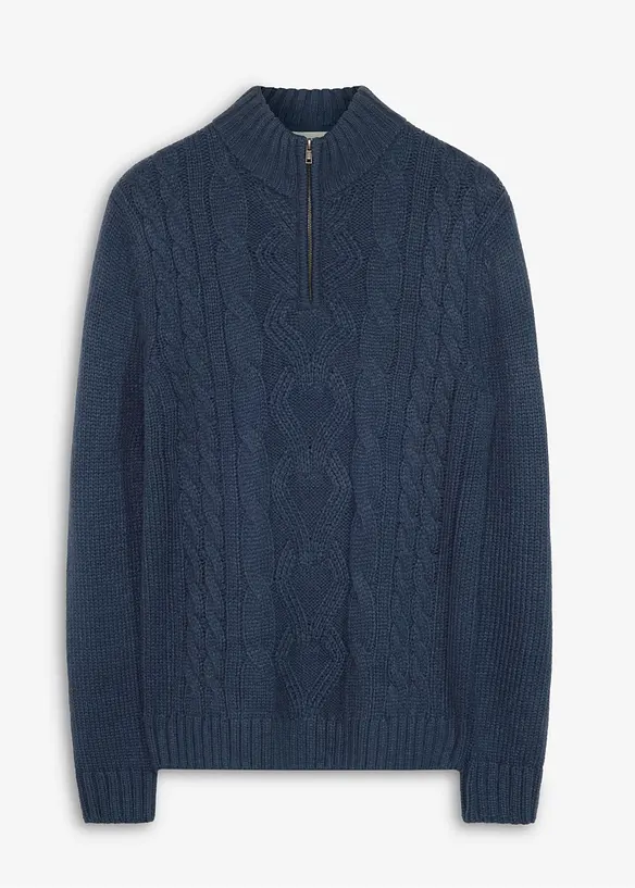 Maglione in lavorazione a trecce con collo e zip, bonprix