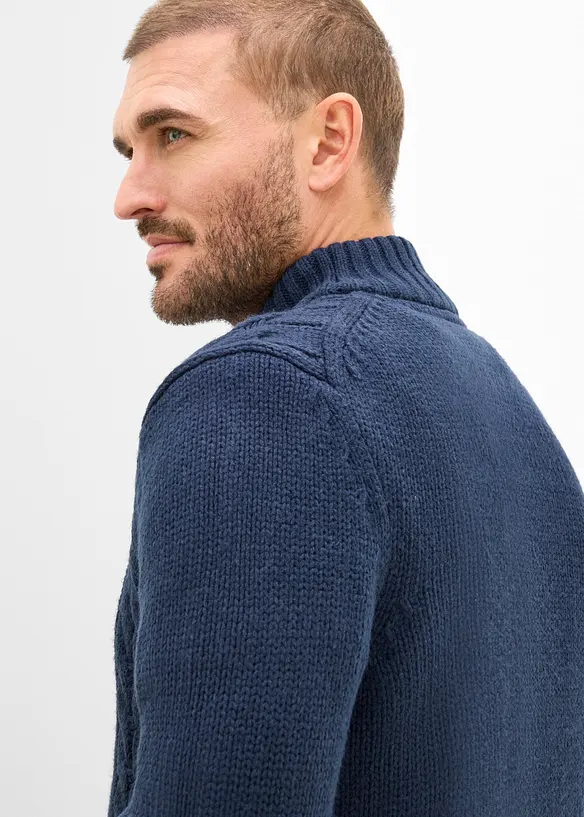 Maglione in lavorazione a trecce con collo e zip, bonprix