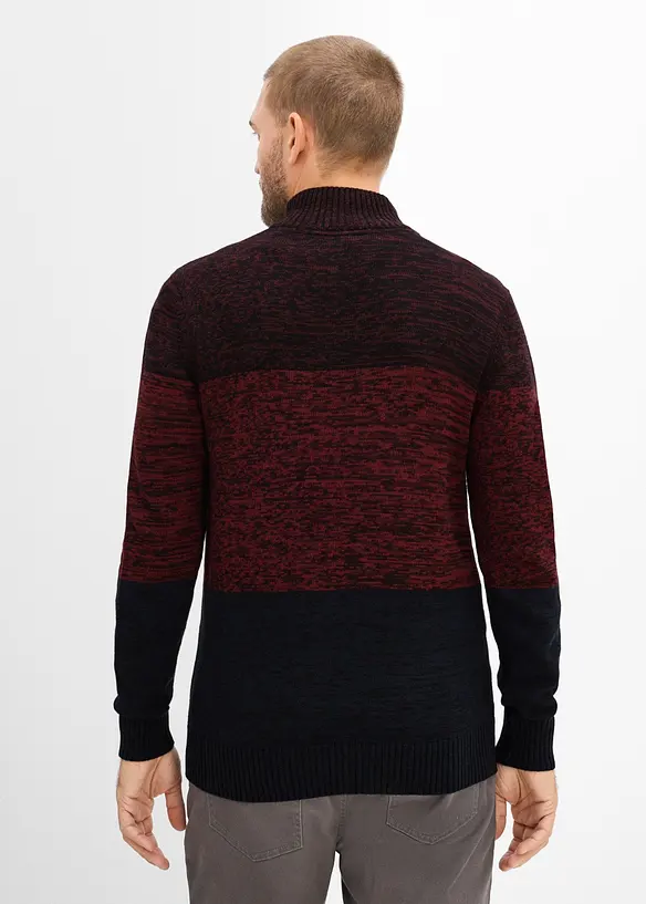 Maglione con collo alto e zip in morbido misto cotone, bonprix
