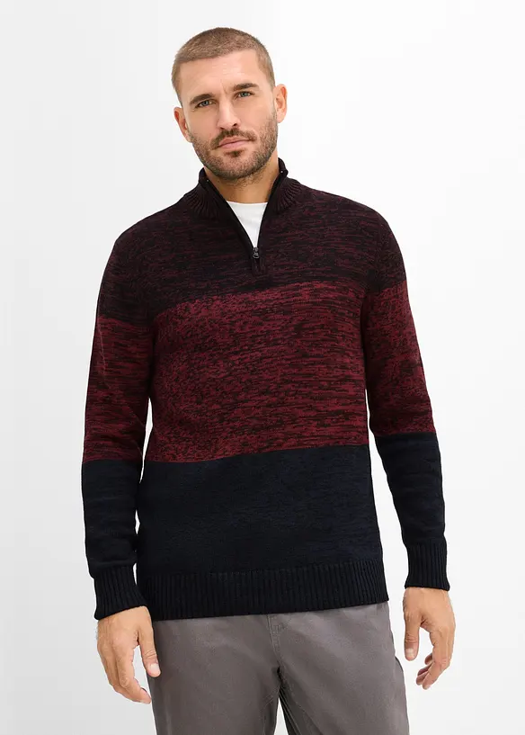 Maglione con collo alto e zip in morbido misto cotone, bonprix