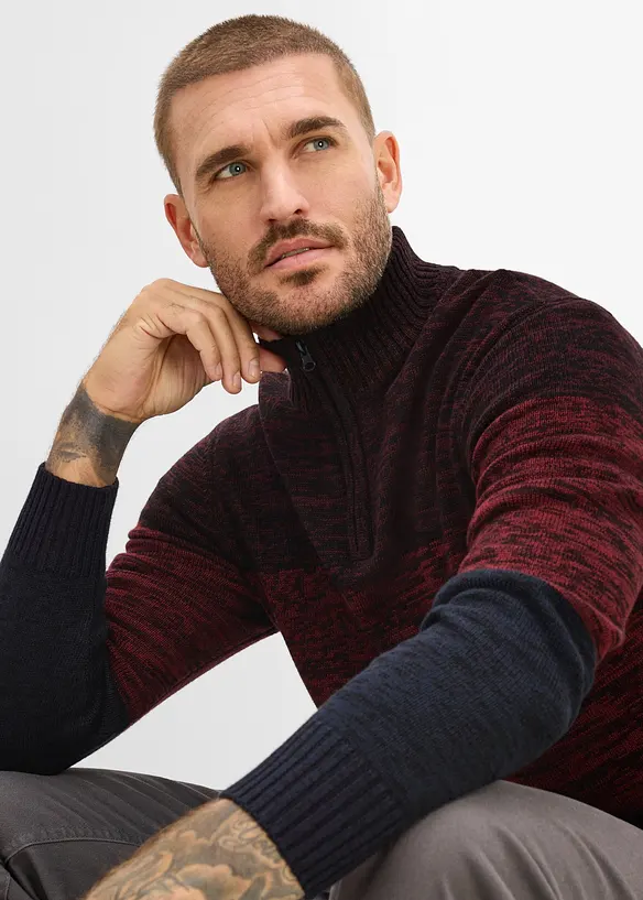 Maglione con collo alto e zip in morbido misto cotone, bonprix