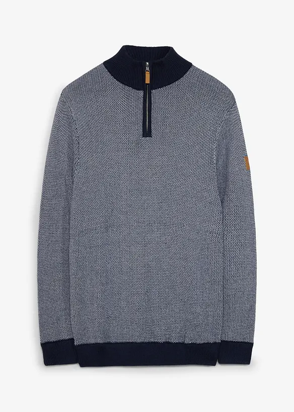 Maglione con collo alto e zip in puro cotone, bonprix
