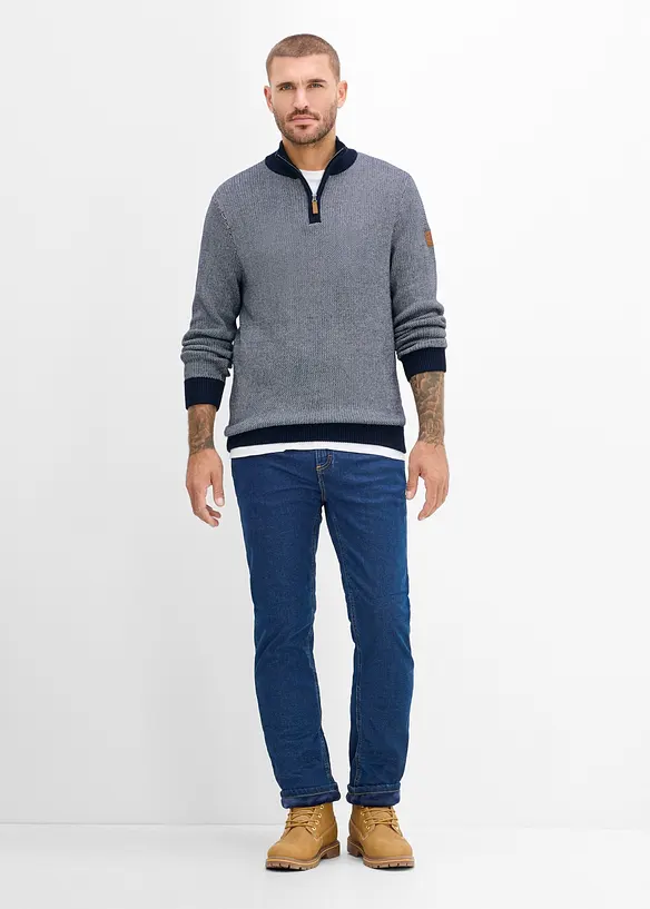 Maglione con collo alto e zip in puro cotone, bonprix