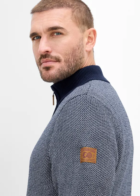 Maglione con collo alto e zip in puro cotone, bonprix