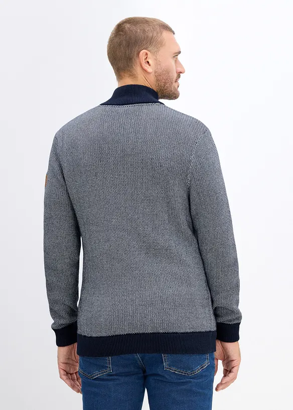 Maglione con collo alto e zip in puro cotone, bonprix