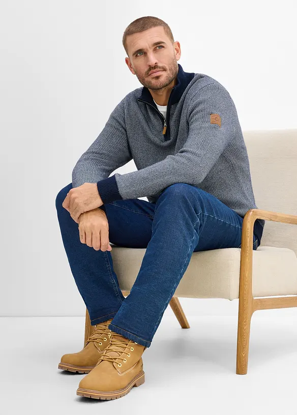 Maglione con collo alto e zip in puro cotone, bonprix