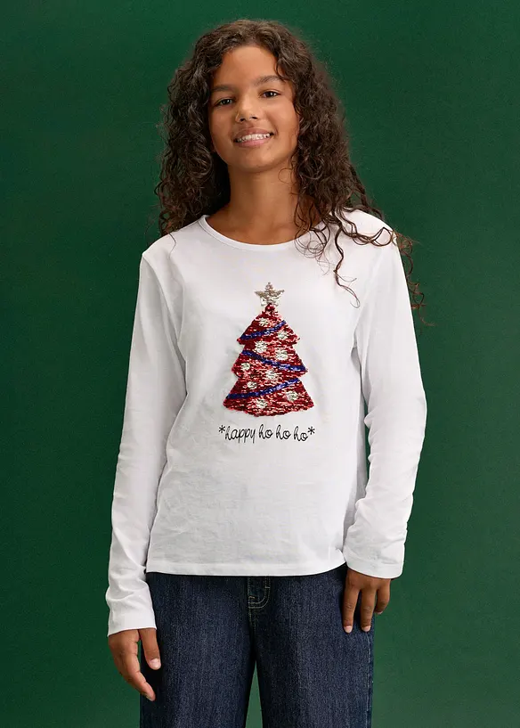 Maglia a maniche lunghe in puro cotone biologico con paillettes reversibili, bonprix