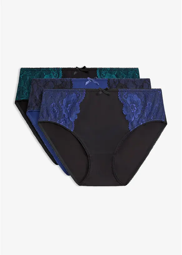Slip alto in microfibra con pizzo (pacco da 3), bonprix